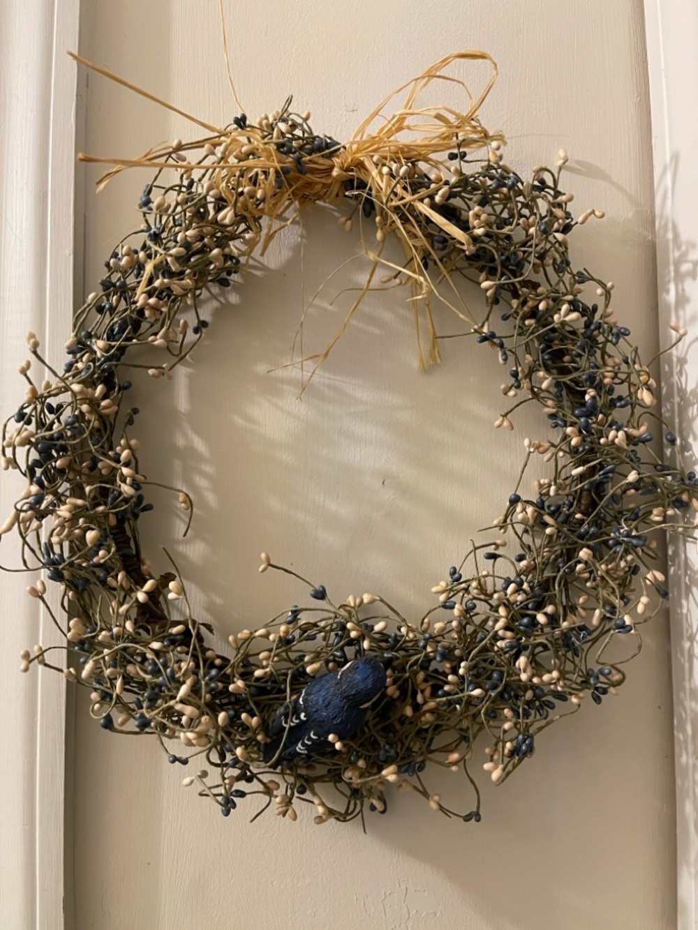 Neutral & Navy Berry Wreath with Baby Blue Jay Bird - Picture 3 of 3